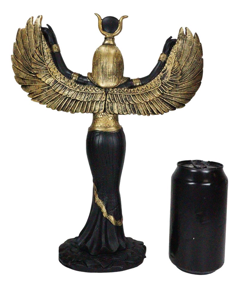 Ebros Gift Egyptian Goddess Isis Ra with Open Wings Statue 12" Tall Deity of Motherhood Magic Wisdom and Nature Home Decorative Sculpture Gods of Egypt Accent (Black and Gold) - Image 4